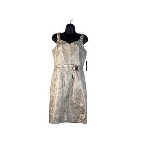 New Jones New York Dress Floral Brocade Ecru Mocha Sleeveless Evening Size 10